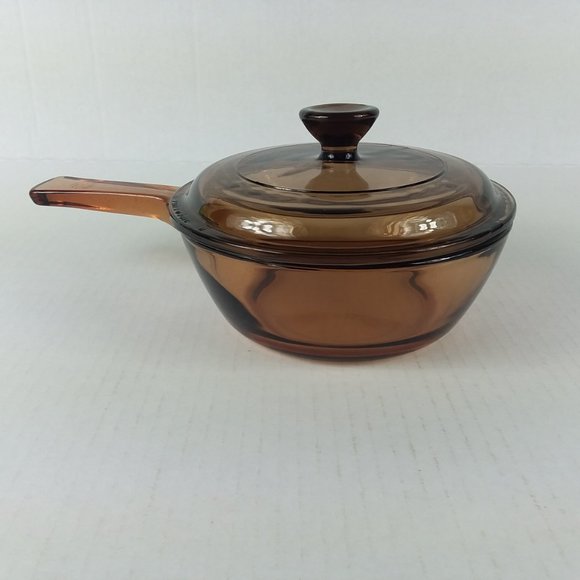 Vision Corning Ware .5L Amber Glass Sauce Pot Pan Pyrex Lid USA - Picture 2 of 11